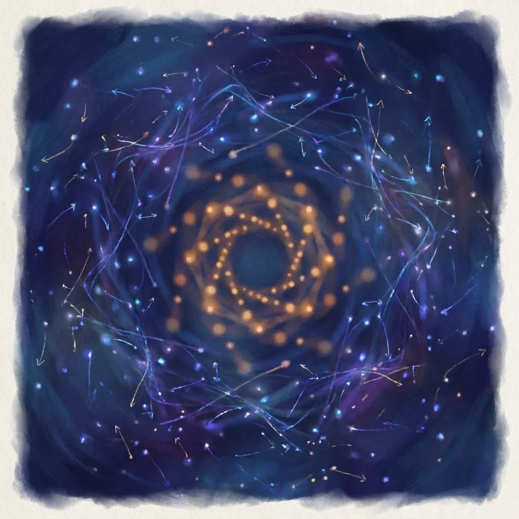 A dense, cloud-like region of conceptual vectors before language is recruited.