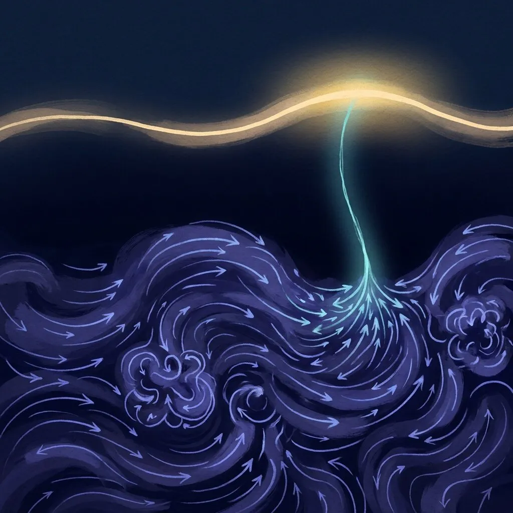 Two layers, with a generative process below and a slower tracker above watching it.